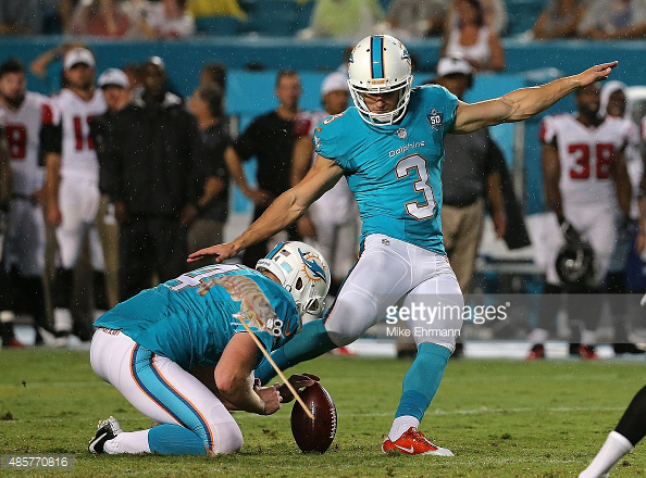during a preseason game at Sun Life Stadium on August 29, 2015 in Miami Gardens, Florida.