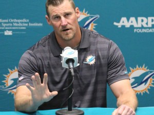 Oct. 5, 2015 - Davie, FL, USA - Miami Dolphins interim head coach Dan Campbell speaks during a press conference on Monday, Oct. 5, 2015, at the Dolphins training center in Davie, Fla. Campbell was announced as interim head coach after the Dolphins fired head coach Joe Philbin (Photo by Hector Gabino/Zuma Press/Icon Sportswire)