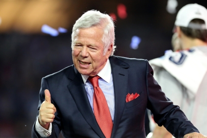 New England Patriots owner Robert Kraft celebrates after a win against the Seattle Seahawks during the Super Bowl on Sunday, January 31, 2015 in Glendale, AZ. (AP Photo/Gregory Payan)